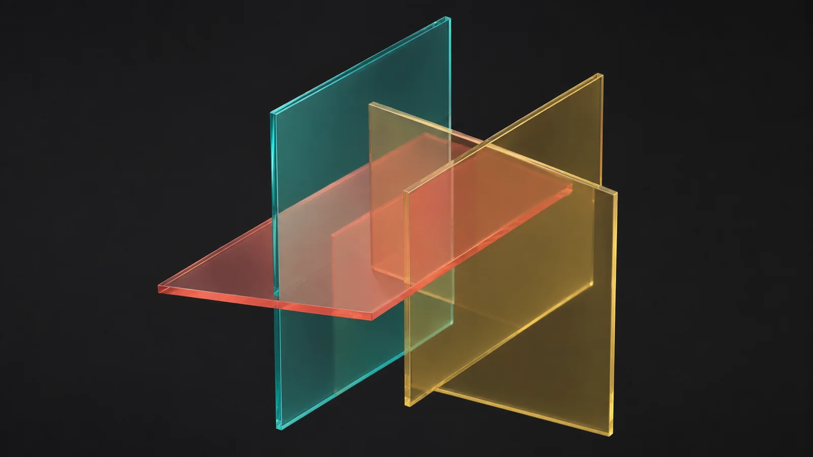 Three overlapping translucent colored panels representing distinct but connected layers