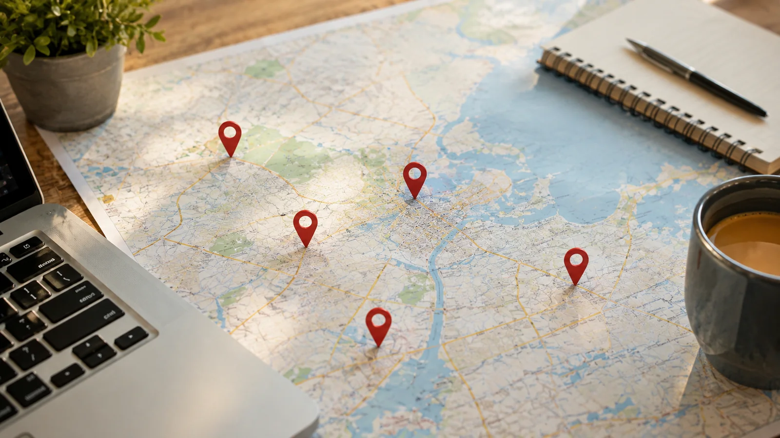 A map with location pins marking multiple practice locations